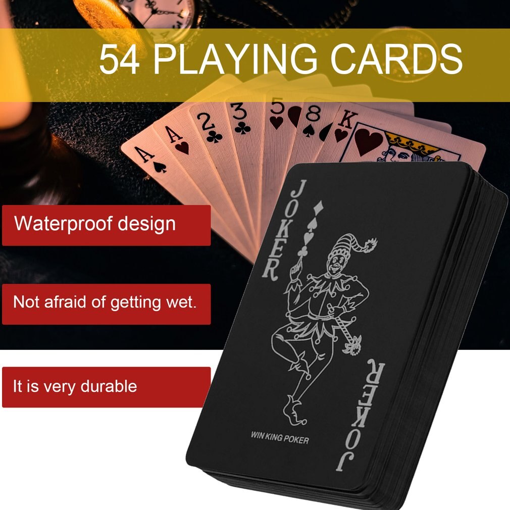 54pcs/deck Poker Waterproof PVC Plastic Playing Cards Set Classic Magic Tricks Tool Pure Color Black Magic Box-packed