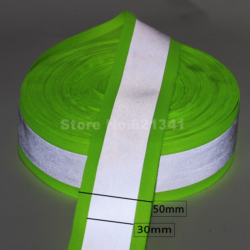 50mm * 30mm (W) Fluorescerende Groene Reflecterende Stof Lint Singels Tape Kranen Strip Rand Braid Trim Naai Tape