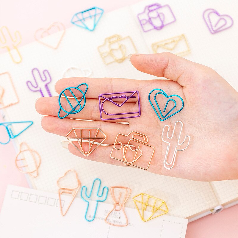 10Pcs Hollow Envelope Diamond Shape Paper Clips Set Cute Stationery Metal Clear Binder Clips Photo Tickets Notes Letter