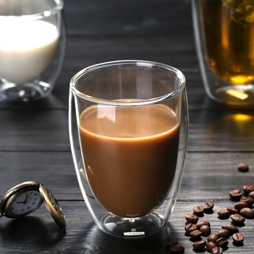 Dobbeltvægs insluated glas kop drikker te kaffe latte juice hjem køkkenartikler wxv