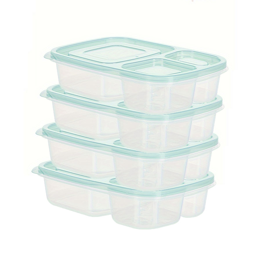 Fiambreras apilables originales, recipientes de comida reutilizables de 3 compartimentos para niños y adultos, fiambrera Bento para trabajo de comida, 4 Uds.: Blanco