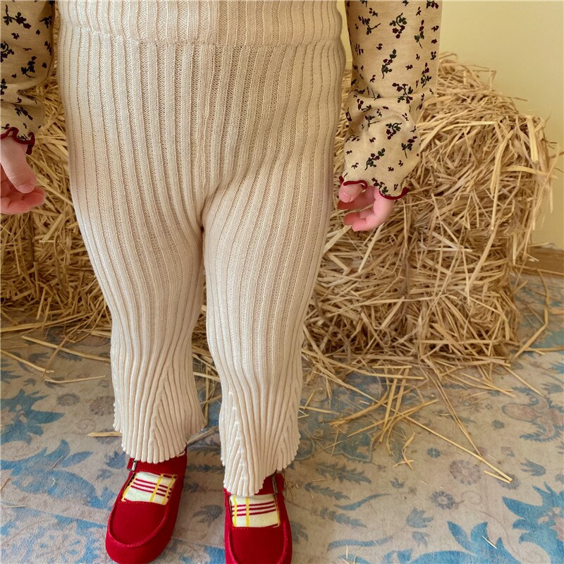 2021 bambini ragazze autunno inverno lavorato a maglia campana fondo Leggings bambino pantaloni svasati in cotone caldo pantaloni