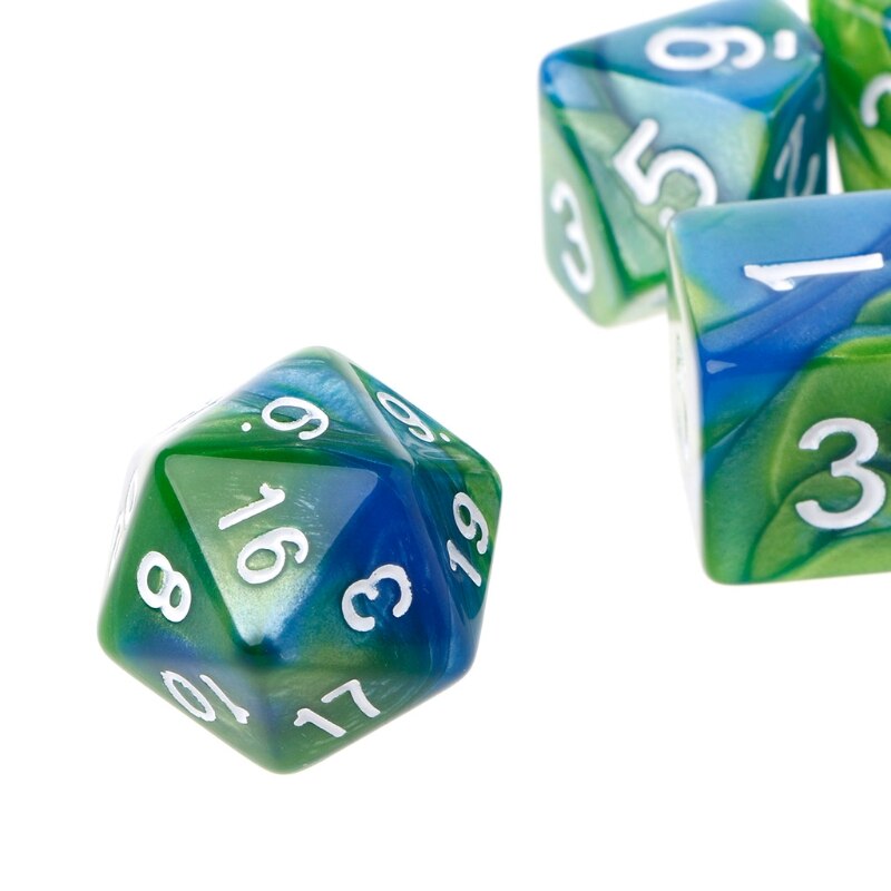 7pcs/set Polyhedron 2-color D&amp;D Dice with Marbled Effect D4 D6 D8 D10 D10% D12 D20 Black Red Blue Color Clear Playing Dice 27RD