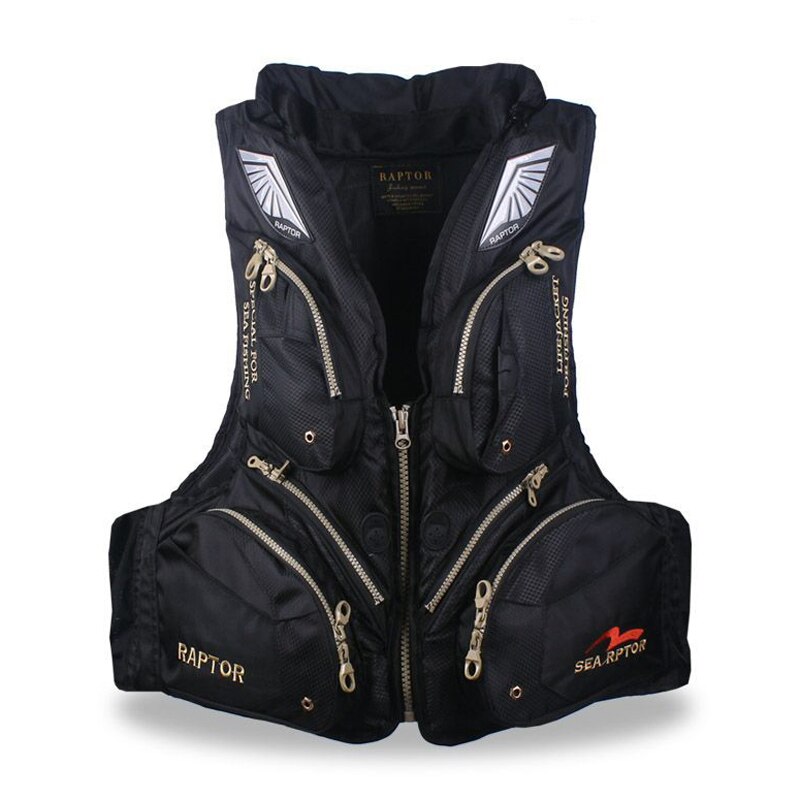 Raptor multi-fonction pêche en mer gilets de sauvetage spéciaux multi-poche rock gilet de pêche adulte gilet de pêche à la flottabilité accrue: Black