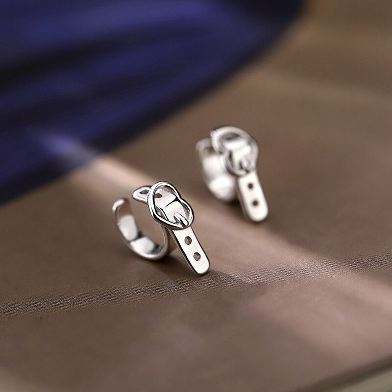 Ohrringe Ich bin retro-stil mit blumenmuster, gürtel, herzform, geometrischer Punk-hüpfen-stil, ohrklemmen aus sterlingsilber, 925 stück: Ursprünglich Titel