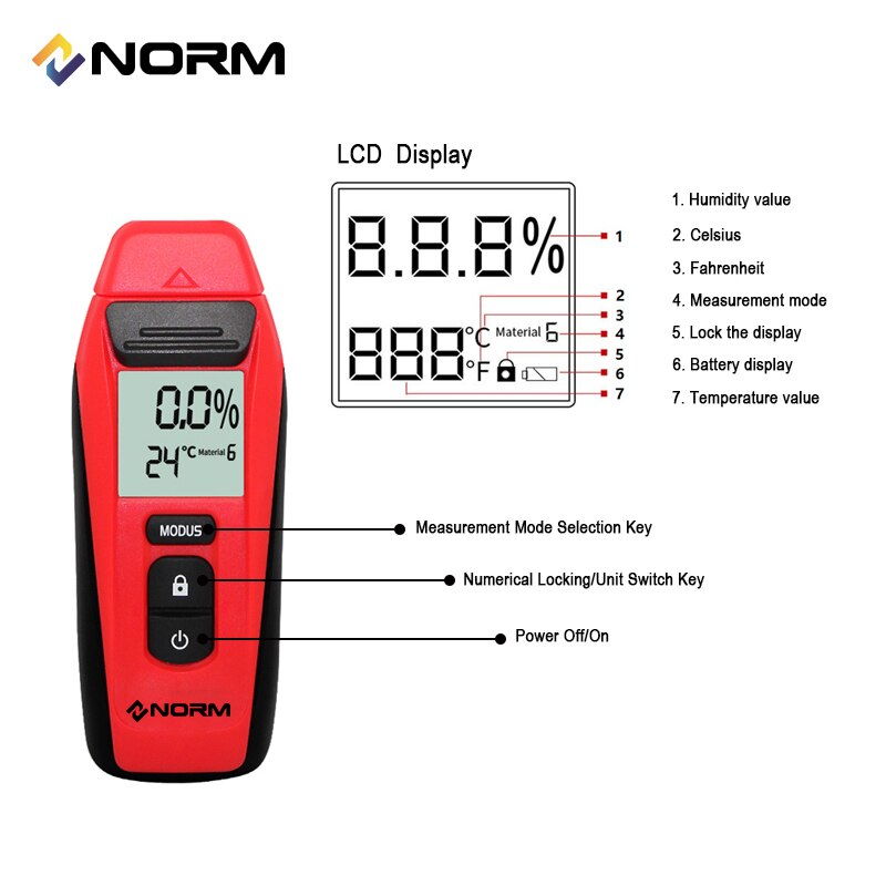 Norm Portable Digital Wood Moisture Meter Two Pins Humidity Tester 0 5