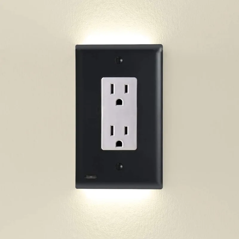 Couvercle de prise électrique Duplex, plaque murale de prise enfichable avec veilleuses LED haut et bas, capteur automatique