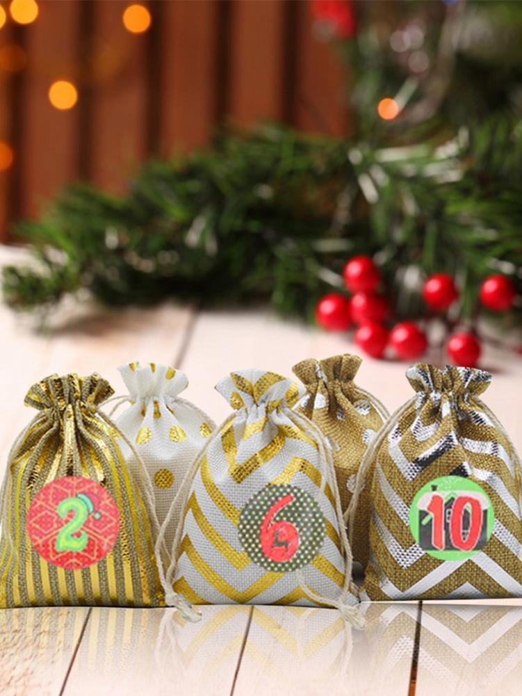 Drawstring Bags With Clips And Hemp Rope Number Sticker DIY Countdown Calendar Christmas Embellishments For Home Decor