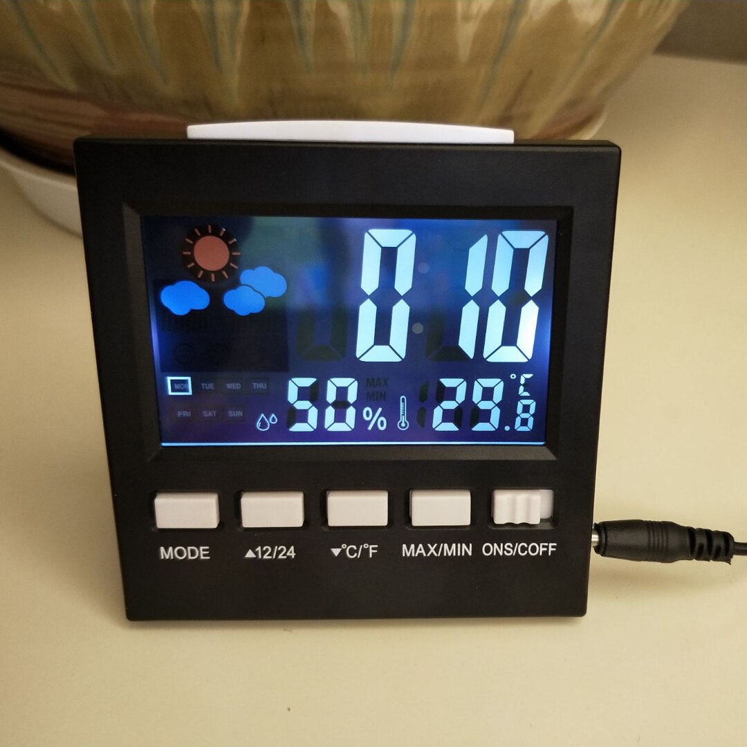 LCD Alarm Clocks Digital Sound Control Backlight Clock Date Calendar Thermometer Hygrometer LCD Desk Table Clock