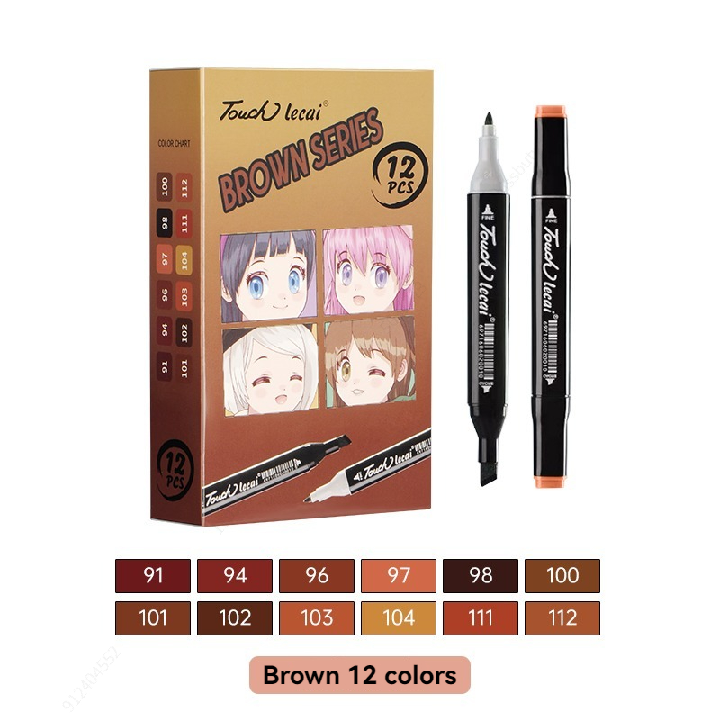 Rotuladores de uso artístico , 12 colores, bolígrafo de fieltro con Alcohol, marcadores para bocetos de Manga, pincel doble, suministros de arte, juego de dibujo: Transparente