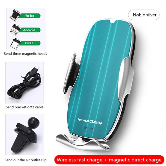 15W Fast Wireless Car Charger Phone Holder For iPhone 11 XS XR X 8 7 Samsung S20 S10 Automatic Sensor Magnetic For Xiaomi Huawei: 15W Silver