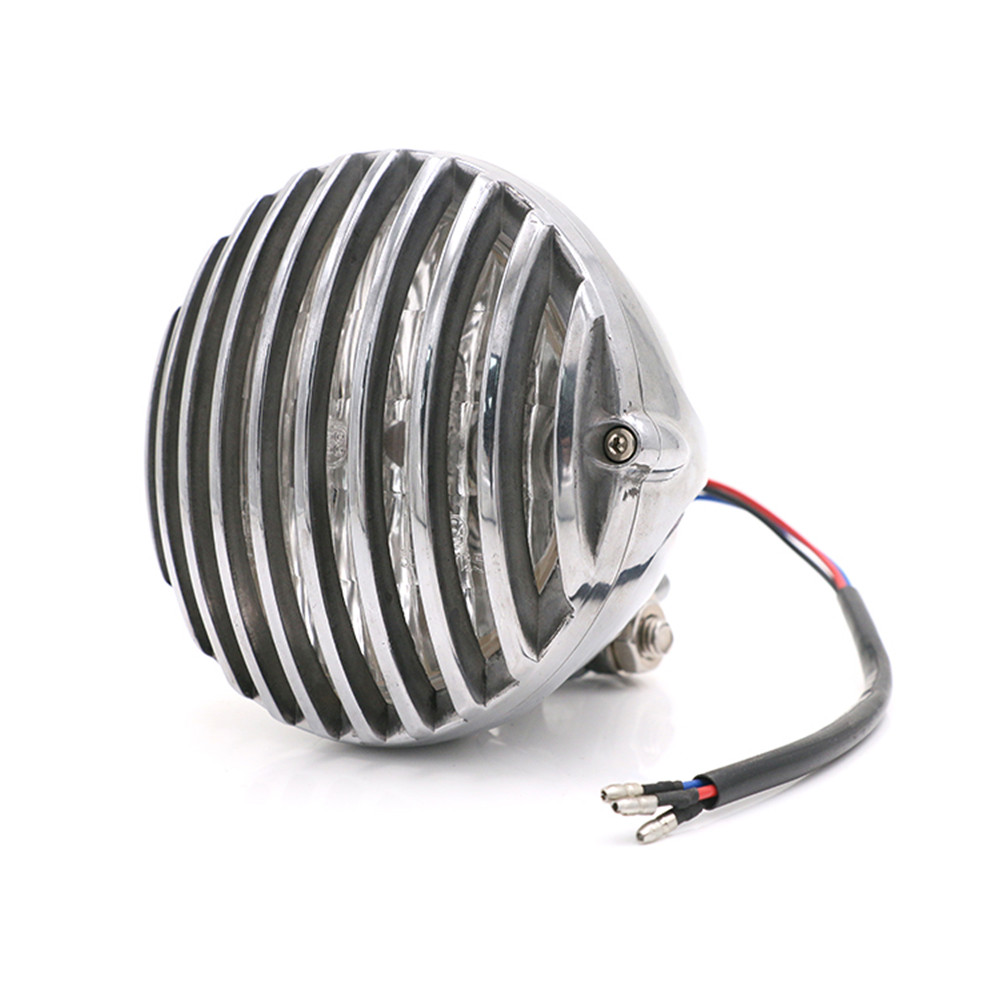 Motorfiets Geschulpte 5 ''Koplamp Finned Grill Voor Harley Chopper Bobber Cafe Racer Custom Motocross Black/Chrome Voor Moto: Chrome