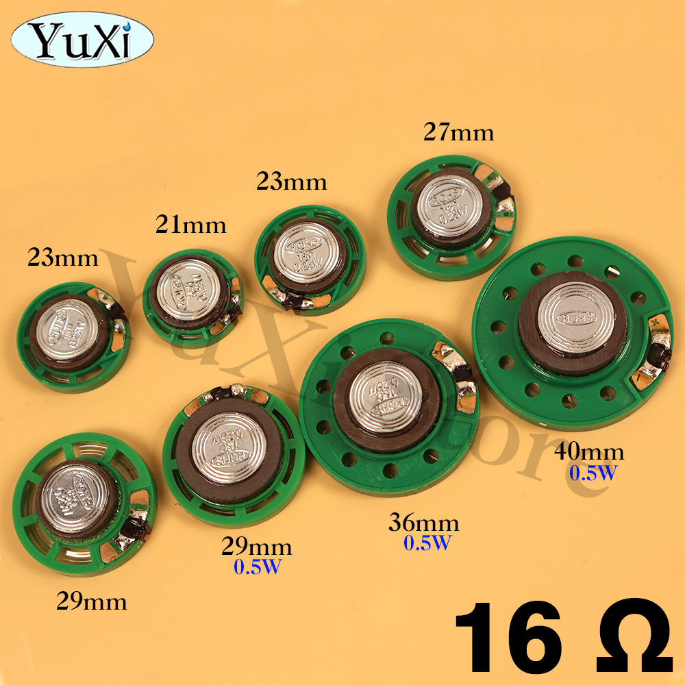 2 uds 16 Ohm 0,5 W 0,25 W altavoz de bocina 16R diámetro 21mm 23mm 27mm 29mm 36mm 40mm 20mm altavoces ultrafinos