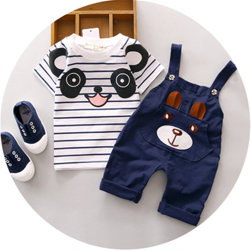 Cartoon Beer Baby Boy Meisje Kleding Sets Wit Tops T-shirt + Tuinbroek Bib Broek 2 Stuks Sets Casual Katoen Kinderen outfits