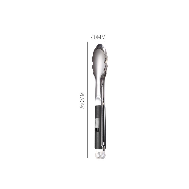 Sliding Button Food Barbecue Grill Tongs Stainless Steel Bread Buffet Clip Non-Stick Clamp Home Kitchen Cooking Accessories: 10 Inch Black