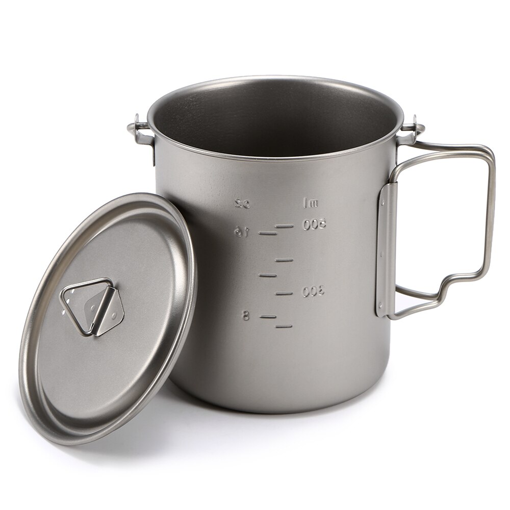 Taza de titanio ultraligera para acampar, taza portátil para exteriores, taza de agua para Picnic de Camping con mango plegable, utensilios de cocina para senderismo