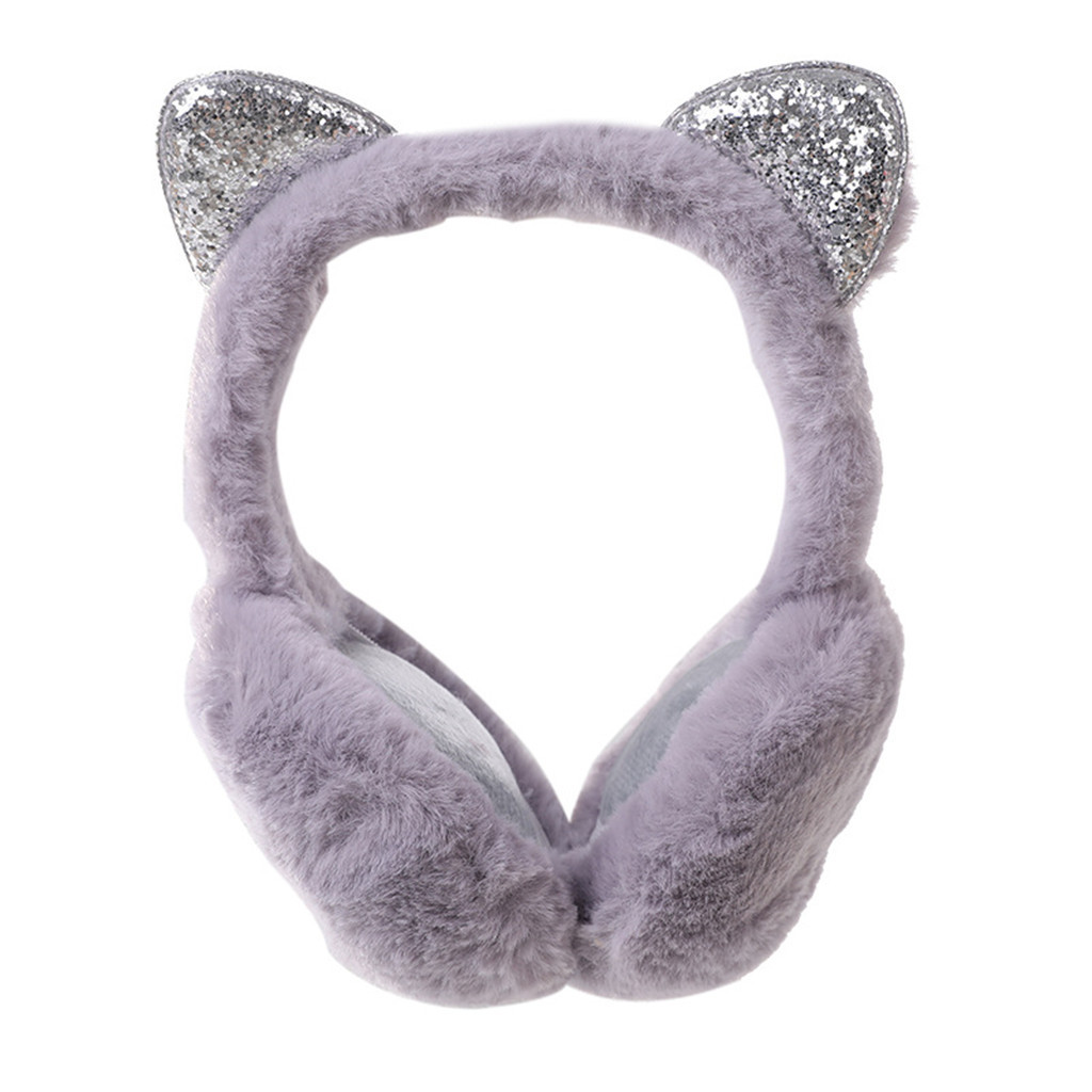 Femmes fille fourrure hiver cache-oreilles chat oreille tour d'oreille paillettes Sequin cache-oreilles bandeau cache oreille: Gris