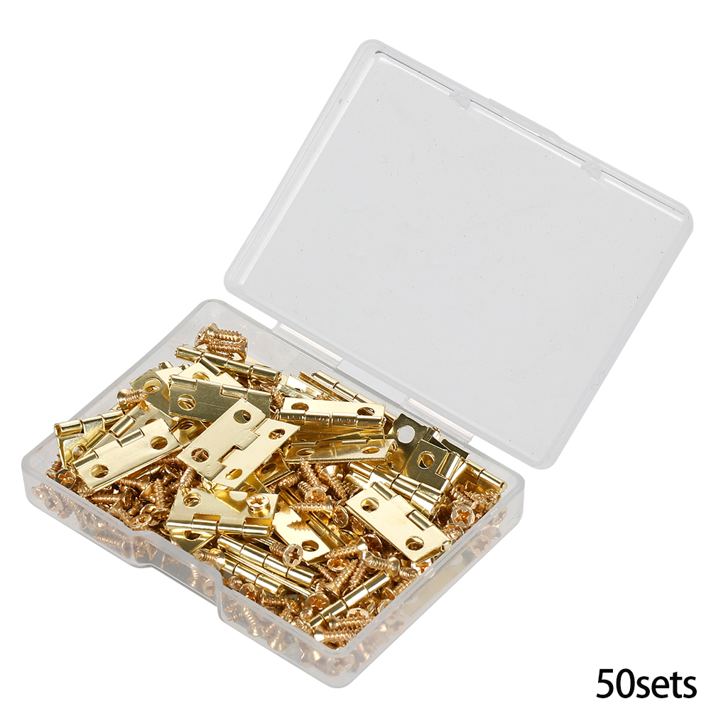 Charnières + 200 vis en fer doré noir Bronze, 4 trous 18x16mm, Mini charnière arrondie, boîte de bricolage, , quincaillerie de meubles, 50 pièces/boîte: WHITE