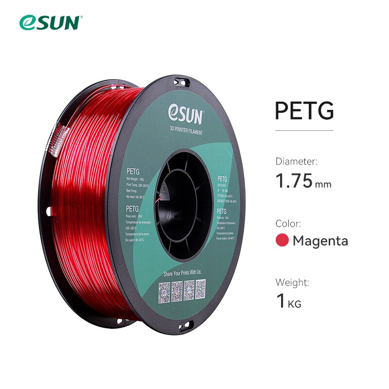 eSUN 3D Printer Filament PETG 1.75mm 1kg/2.2lbs Plastic Filament Consumables PETG 3D Printing Material for 3D Printer: Magenta