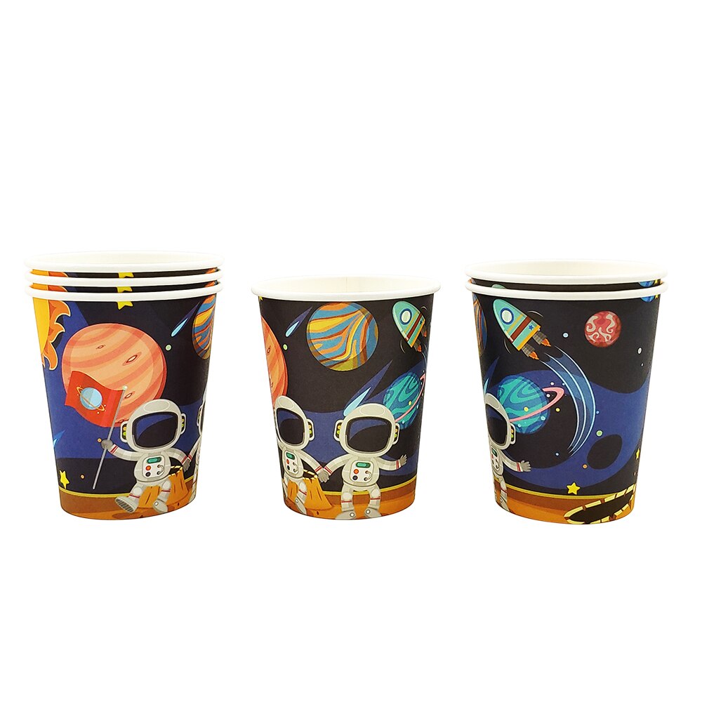 Festtillbehör 48 st astronaut solutrymme barn födelsedagsfest porslin 24 st desserttallrikar fat och 24 st koppar glas