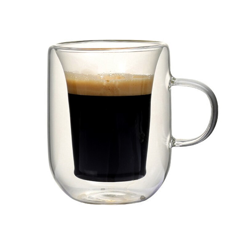 180ml kaffekrus glas kaffekop gennemsigtigt glas med håndtag dobbeltlags glas isoleret tekop