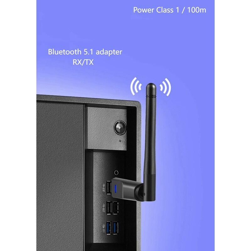 Power Class 1 Bluetooth Adapter,Bluetooth Receiver Transmitter,Driver-Free for Win8 or Above,Transmission Distance 100 M