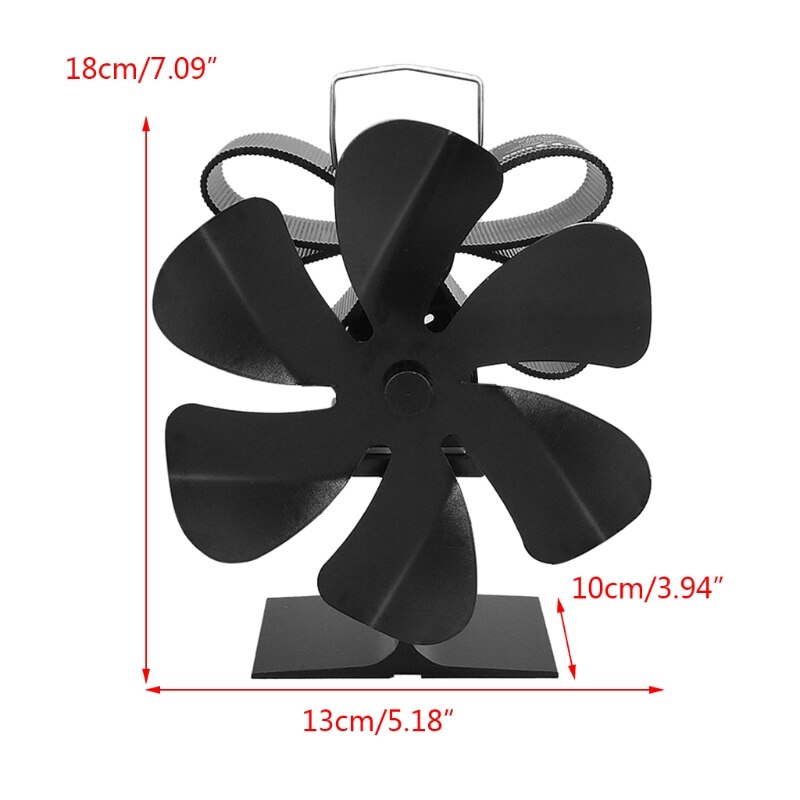 D55F Fireplace Fan Wood Stove Fan 6 Blades Heat Powered Stove Fan Efficient Heat Distribution for Gas Wood Log Burner Pellet