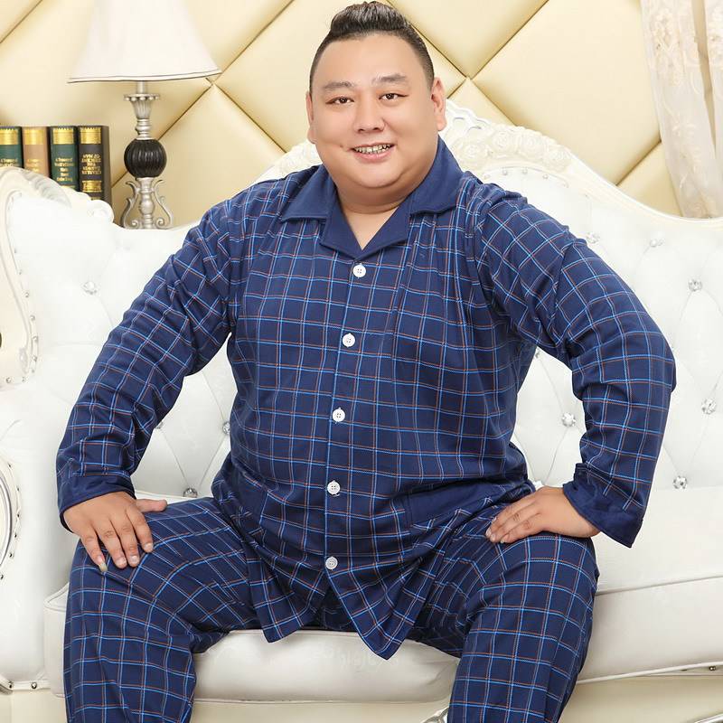 Heren katoenen pyjama's plus size dikke set geruite losse stijl comfortabel gezellig lounge homewear nachthemd nachtkleding pyjama 3xl-5xl: 1 / Xxxl