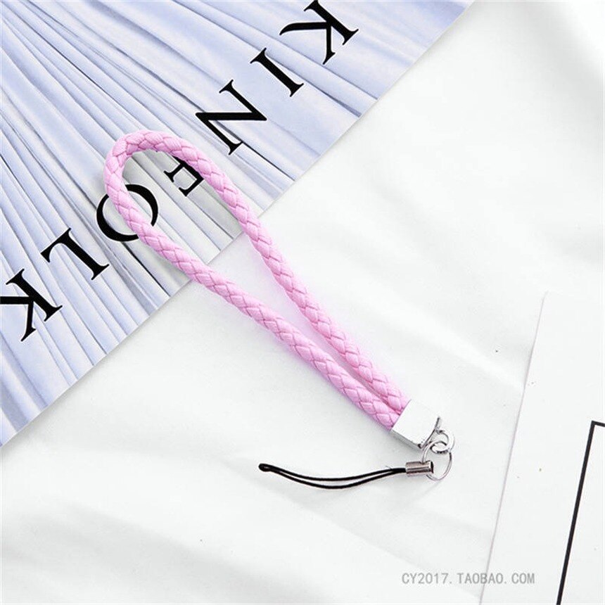 Geweven Lederen Pentagram Mobiele Telefoon Lanyard Strip Geweven Armband Korte Sleutelhanger Touw Id-kaart Lanyard Key Smartphone Bandjes: Pink