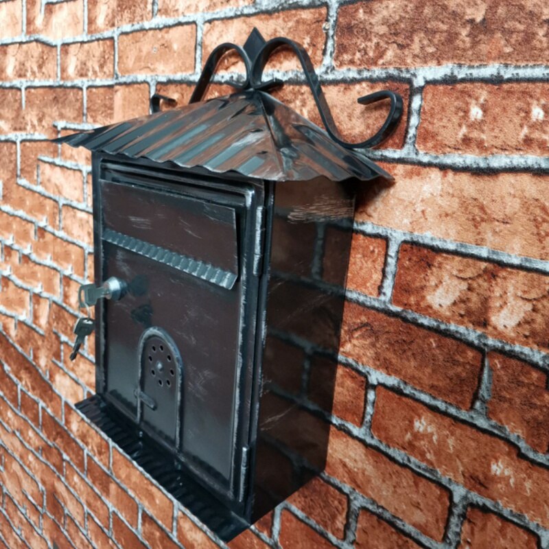 Letter Box, Metal Letter Box Retro Black Vertical Lockable Mailbox, Anti-Rust ,Photography Props Fresco Wedding Bar Cafe Home De