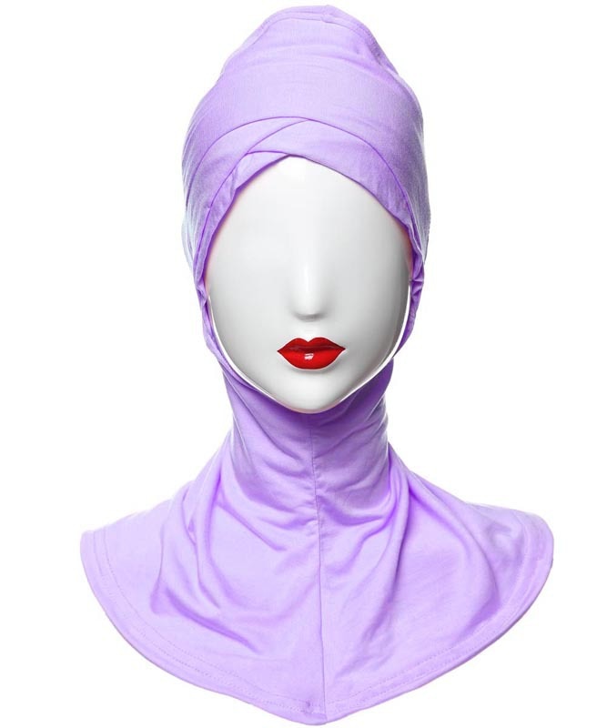 1 fuld cover indre kors hijab kasketter muslimsk turban hat kvinder islamisk undertørklæde hætte solid modal hals hoved under hijab cagoule: Lavendel