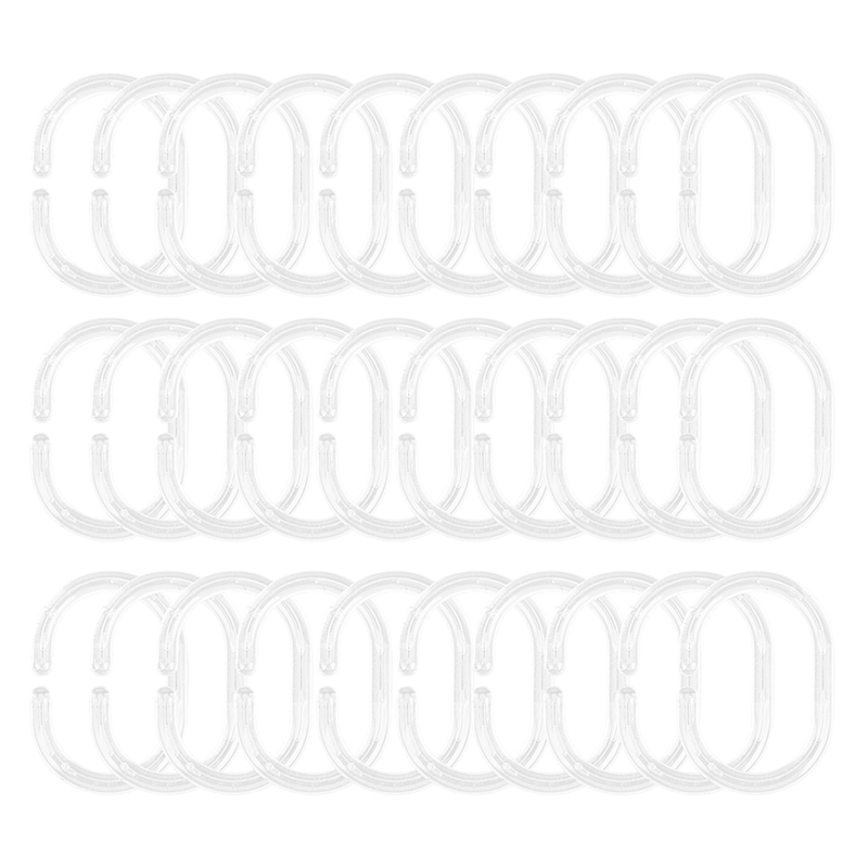 30 Pack Shower Curtain Rings Curtain C Rings Hook Hanger Bath Drape Loop Clip Glide (Clear): Default Title