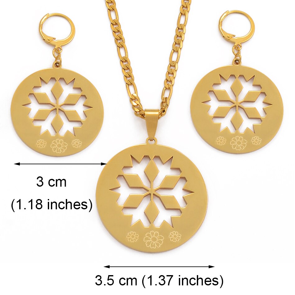 Anniyo Flower sets Pendant Necklaces and Earrings Jewellery se for Women Gold Color Hawaii Marshall Pohnpei Guam Kundu #078621P
