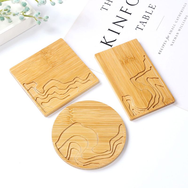 Handmade Natural Wood Coaster Round Square Teacup Mat Bamboo Wooden Coasters for Drinks Resin Art Crafts