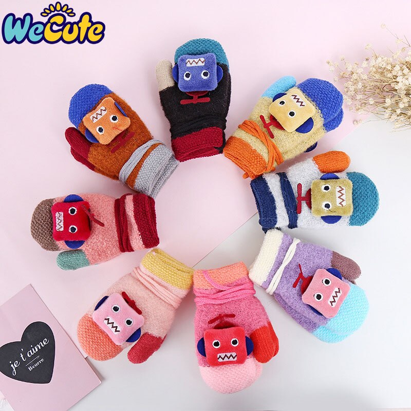 Wecute-gants en laine pour bébé | Mignons gants Robot de dessin animé, Plus gants de doigts à corde épaisse, gants chauds tricotés pour enfants garçons et filles