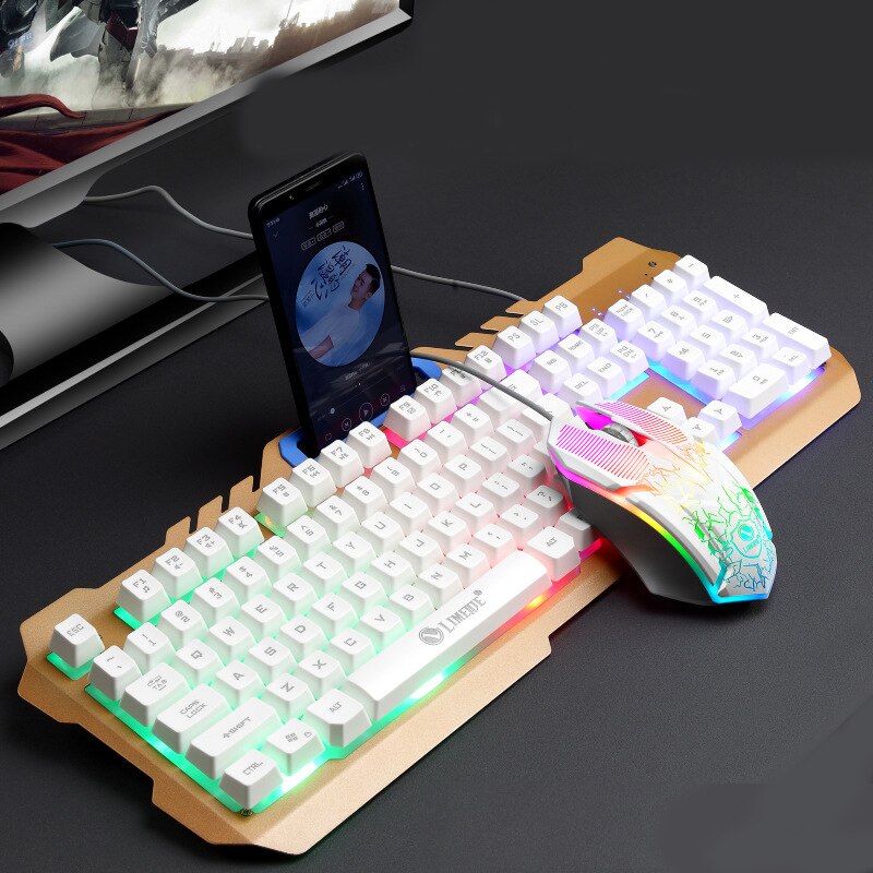 Gaming keyboard Mouse Combos LED Backlit USB Wired Mechanical Keyboard Mouse Set with Phone Holder for PC Computer Gamer