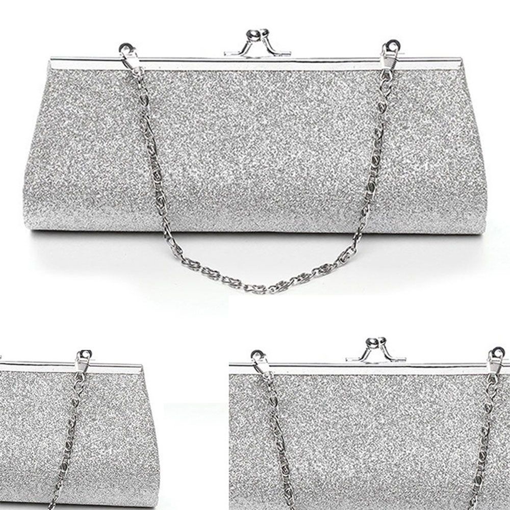 Frauen Glitter Kupplung Tasche Silber Farben Kupplung Geldbörse Abend Party Hochzeit Bankett Handtasche Kette Schulter Tasche