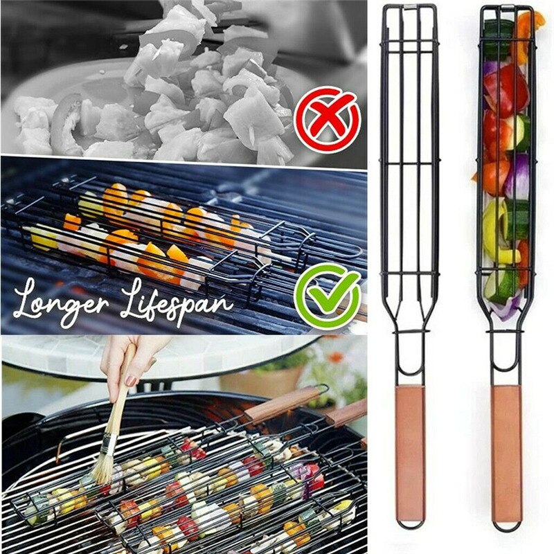 Utomhus grillkorg bbq redskap bärbar bbq grillkorg belagd stål nonstick grill grill mesh grillverktyg
