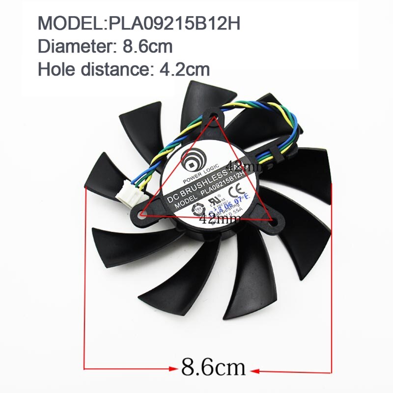 Kühler Lüfter für GTX1060 3G/6G ITX VGA Fan Grafikkarte Kühlung 4Stift 12V 0,55 A k5DB