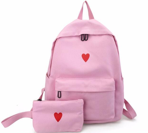 Chuwanglin print lærred rygsæk rejsetaske preppy stil skoletaske til teenagepiger laptop rygsække mochila  g91820: Lyserød