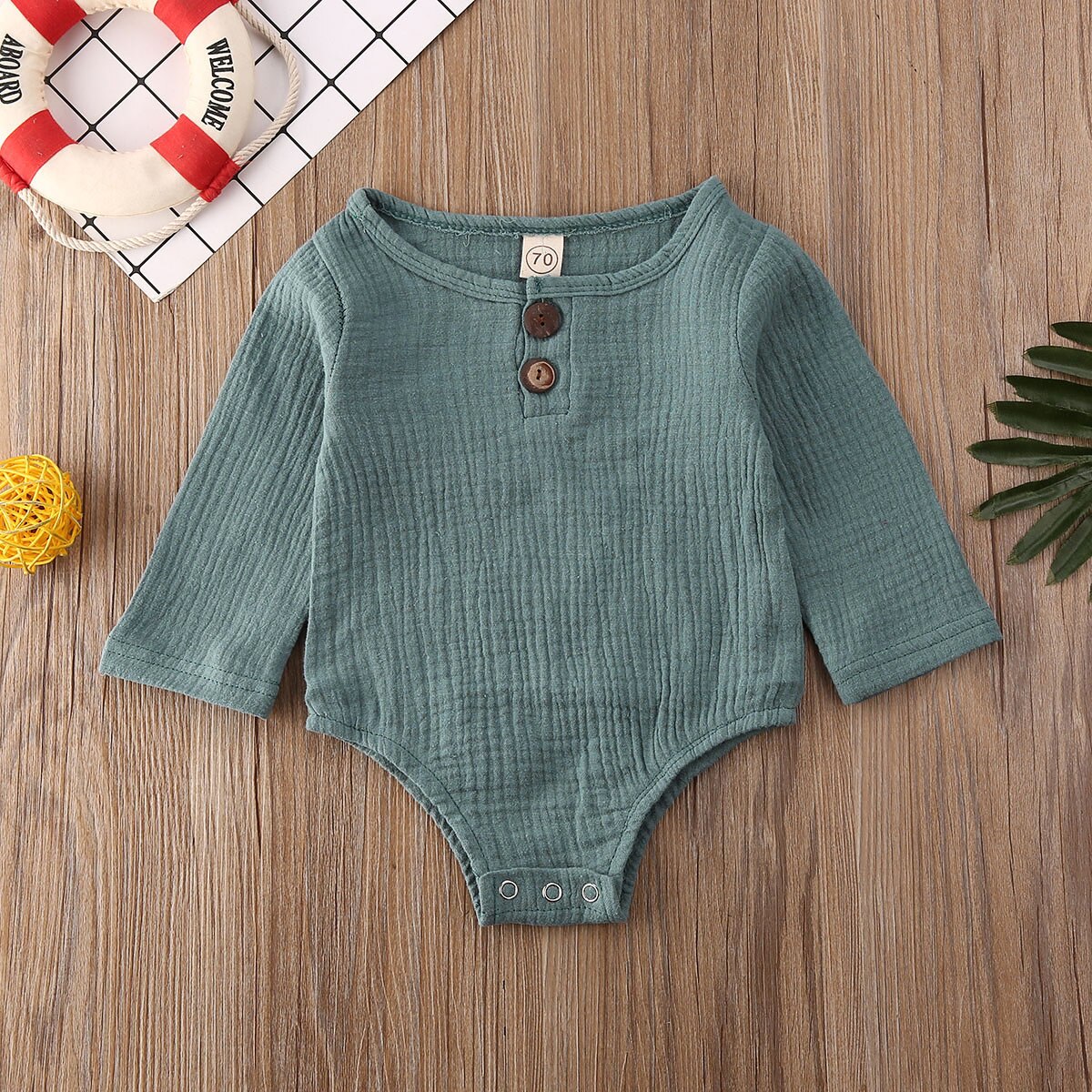 0-24M Baby Baby Kids Jongens Meisjes Jumpsuit Knop Solid Lange Mouwen Bodysuit Katoen Outfit Set