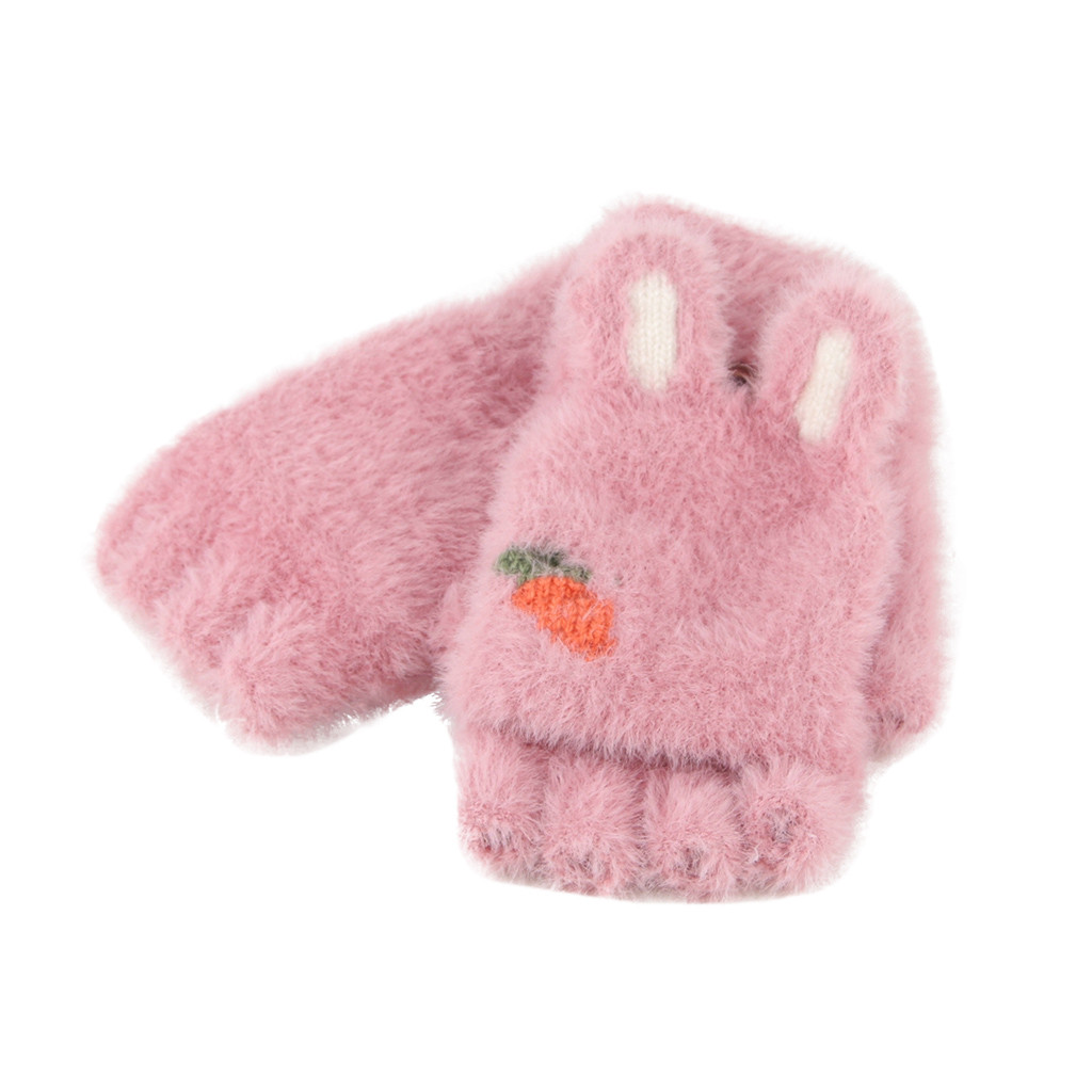 freundlicher handschuhe Winter freundlicher Handschuh Plüsch Umgedreht Halb Finger Ich bin Freien Warme Handschuhe handschoenen kinderen Baby Winter handschuhe: Wassermelone-Rot