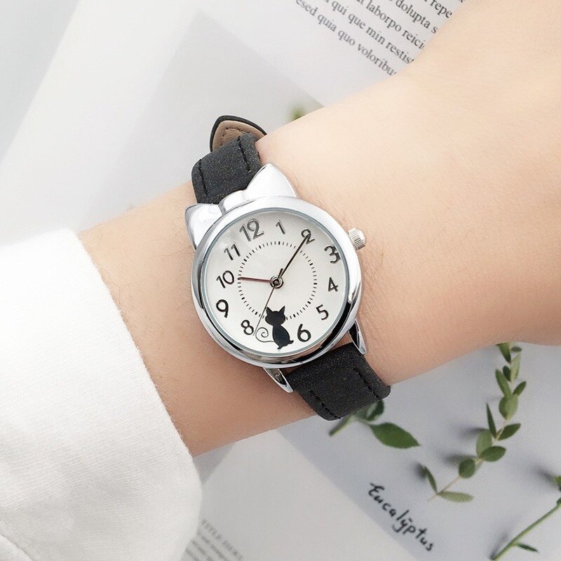 Leuke Casual Meisje Horloge Kids Leuke Lederen Band Cat Horloges Waterdicht Mooie Kid Kinderen Quartz Student Polshorloge