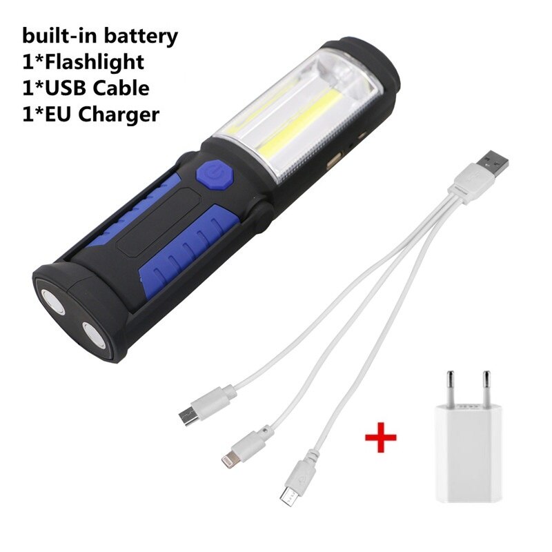 Flexible USB Rechargeable COB LED Work Light Hand Torch Flashlight Magnetic Work Lamp Power Phone Charging Lamp Camping Lantern: A With EU Charger