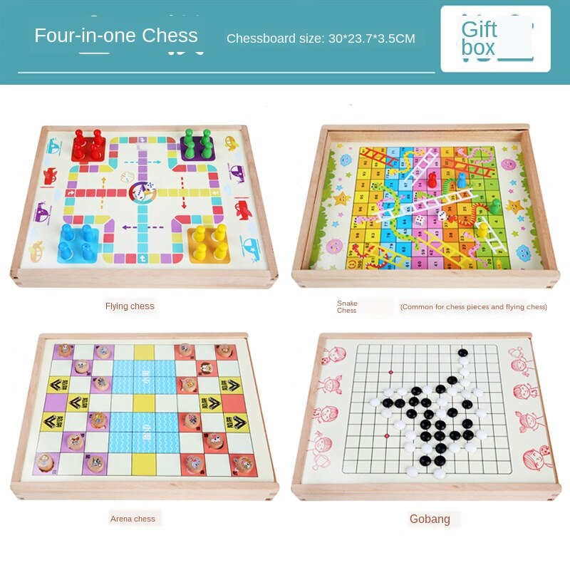 Children Aeroplane Chess Checkers Wooden Multi-functional Game Chess Five-in-a-row Chess Animal Checker Educational Adult Toy: Package E