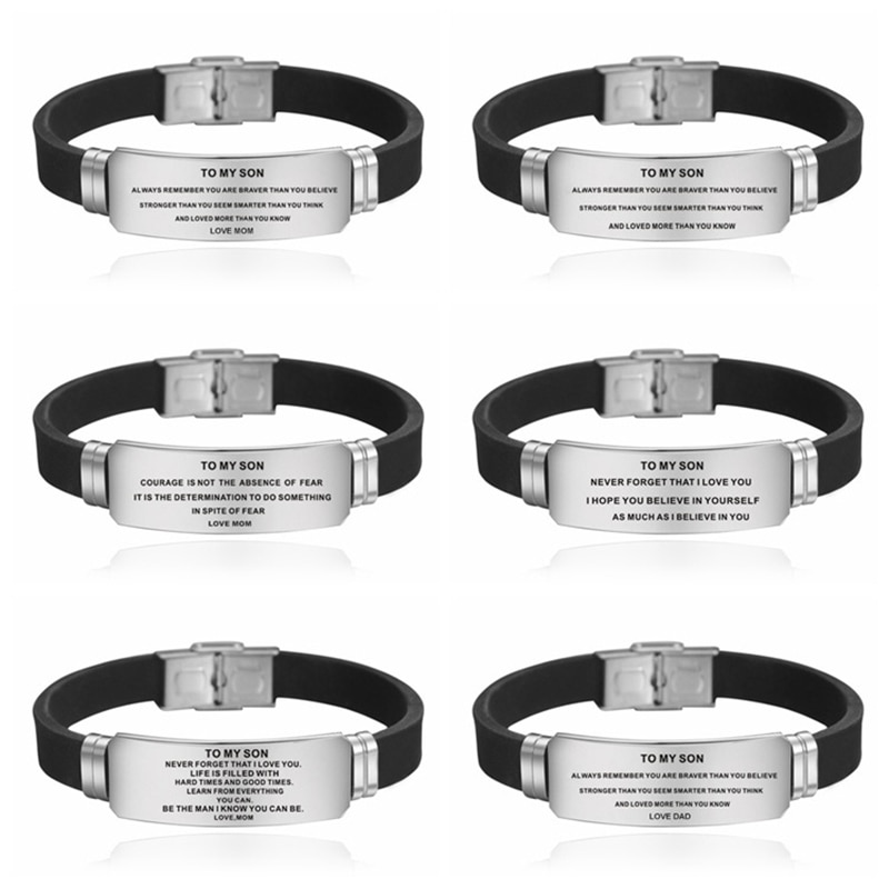 Inspirational Bracelets Engraved, to My Son, Stainless Steel Silicone Bracelets , Son Bracelet from Mom Dad