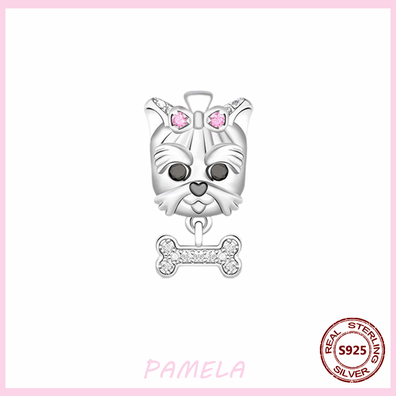 PAMELA-abalorios de plata esterlina 925 para mujer, abalorios de flamenco rosa, perro, búho, Animal, bricolaje para pulsera colgante Original, joyería de: YBT597