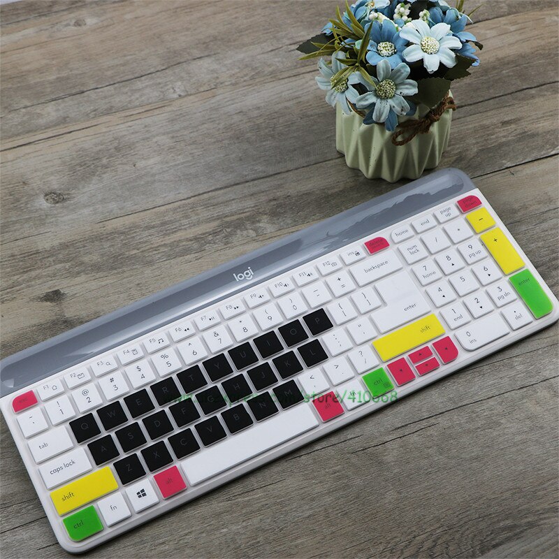 For Logitech MK470 K580 Slim Wireless Keyboard Silicone Dustproof Wireless Desktop keyboard Cover Skin Protector K580 MK 470: Candy black