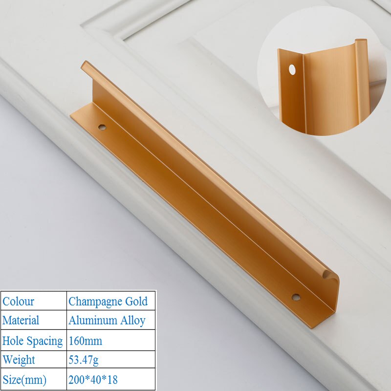 Poignées murales modernes et simples pour tiroirs, avec boucle de meubles décoratifs américains, haut de gamme: Gold 6814-160mm