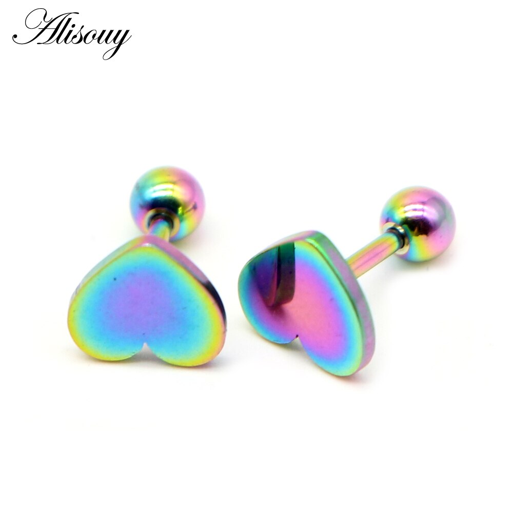 Alisouy 2Pcs Rvs Oorbellen Kleine Engagement Minimalistische Hart Liefde Stud Goud Zilver Kleur Stud Oorbellen Leuke: Rainbow / Width 6mm